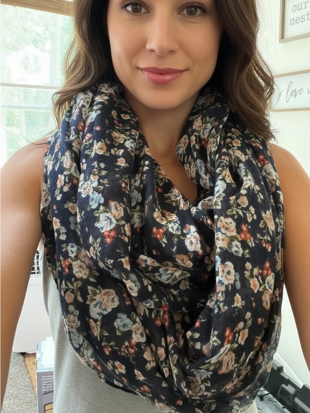 Maurices Navy Floral Infinity Scarf